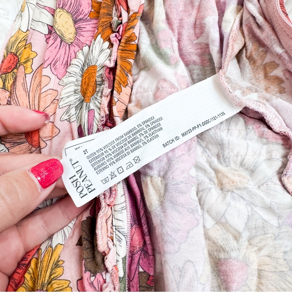 Posh Peanut | “Della” Floral Print Footie Ruffled Zippered One Piece - Picture 7 of 8